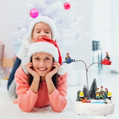 Sapin de Noël lumineux et musical avec figurines tournantes en résine, boîte cadeau, décoration festive scintillante (1/5)