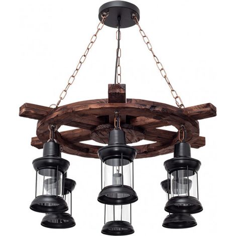 Pendente rustico 6xe27 nero helmsman regx75x75 cm