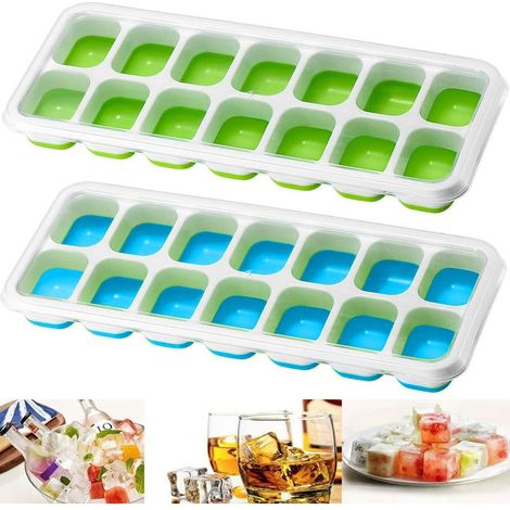 Silikon-Eisform – 14 Fächer pro Form – Abnehmbarer Deckel – 2er-Set – Blau und Grün (1/5)