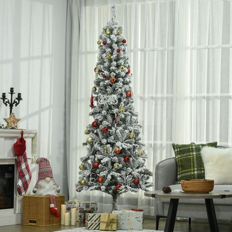 Albero di Natale Slim Artificiale 210 cm con Rami Realistici, Albero di Natale Innevato Alto e Stretto con Base Pieghevole, Verde (1/5)
