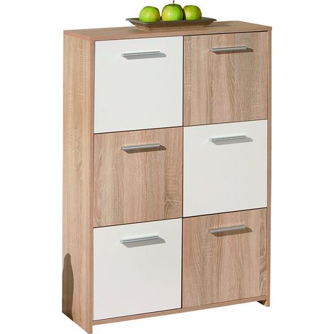 Pegane – Commode 6 portes chêne de Sonoma 77x30x115 cm – Design moderne avec façade damier – Meuble de rangement pour salon ou chambre (1/2)