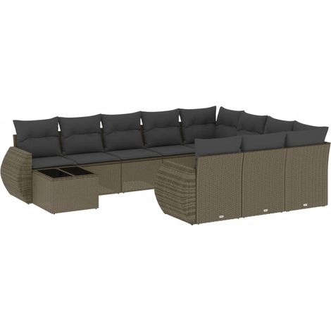 Maison Exclusive - Set de sofás de jardín 11 pzas y cojines ratán (1/5)