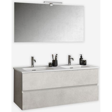 Mobile bagno sospeso con doppio lavabo e specchio Orizon - Grigio chiaro