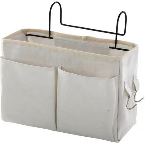 Sac de rangement suspendu pour bureau avec compartiments pour livres téléphone et accessoires pour table de chevet couleur blanche (1/5)