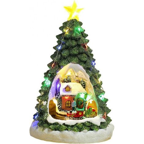 Arbre de Noël Lumière Maison Musique Décoration Adulte Enfants Train Rotatif Scène D'Hiver Maison Bureau Décor de Vacances B (1/4)