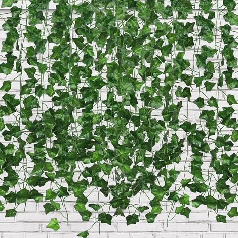 12PCS Guirlande de Lierre Artificiel de 210cm, Fausse Plantes Vertes de Vignes Tombante, Faux Lierre pour Décoration Chambre, Jardin, Fête, Interieur et Exterieur (1/5)