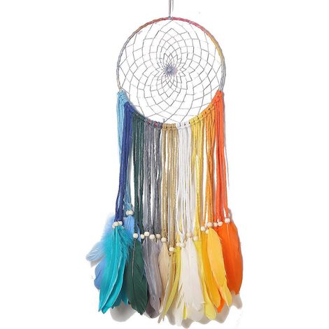 Bunte Traumfänger, handgefertigt, mit Federn, im Stil der amerikanischen Ureinwohner, kreisförmiges Netz für Kinder, Jungen und Mädchen, Schlafzimmer, Wandbehang, Kinderzimmer-Wanddekoration, Ornament