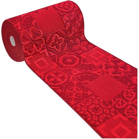 Tapis de Cuisine Moderne Coureur Bordé Absorbant Antidérapant Lavable Maiolique 3D Bordeaux - 50x110 cm (1/4)