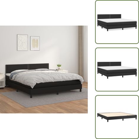 The Living Store Giroletto a Molle con Materasso Nero 180x200 cm in Similpelle - Materasso a molle insacchettato
