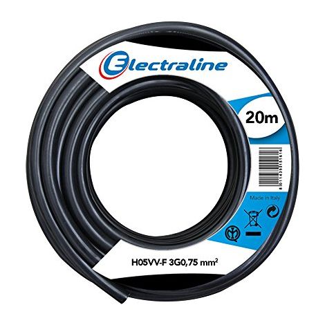 Electraline 11645 Cavo per Prolunghe H05VV-F, Sezione 3G0.75 mm, 20 mt, Nero (1/2)