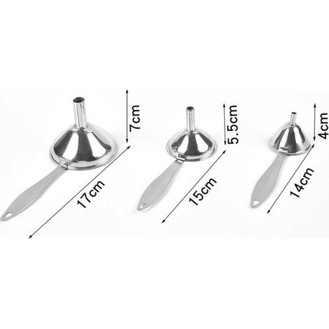 Embudo de acero inoxidable，Embudo de cocina con 2 cepillos de limpieza，Embudo pequeño de metal 3 en 1，Para llenar botellas，Acero inoxidable (1/4)