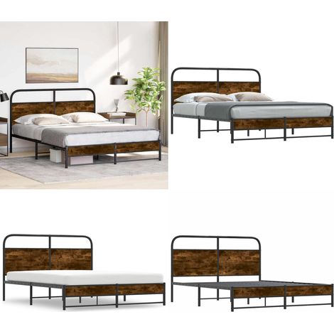 vidaXL Cadre de lit sans matelas 150x200 cm chêne fumé bois ingénierie (1/5)