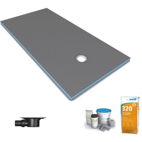 Wedi – Receveur de douche à carreler 140 x 90 cm – Écoulement excentré – Bonde horizontale incluse – Kit d'étanchéité et colle 320