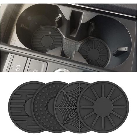 4er Set Auto Getränkehalter Untersetzer, Silikon, Schwarz, Universal Passform (1/5)