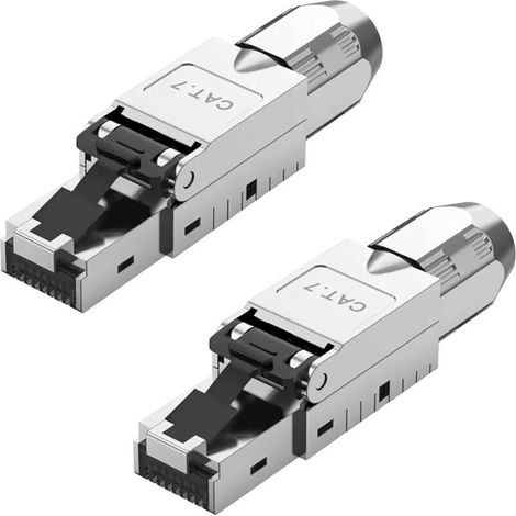 Lot de 2 fiches réseau RJ45 CAT7 LSA blindées 10 Gbps RJ45 sans outil pour câble de pose 600 MHz pour câble patch CAT7 CAT6A (1/5)