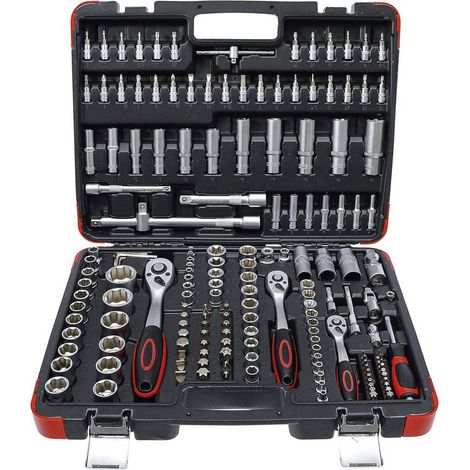Coffret de Douilles 172 pcs - 6,3 mm (1/4), 10 mm (3/8), 12,5 mm (1/2) - Acier Résistant - Ensemble Complet pour Bri - D-Work