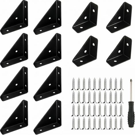 Lot de 12 équerres d'angle en métal pour bois, 4 petits, 8 grands, avec vis (1/5)