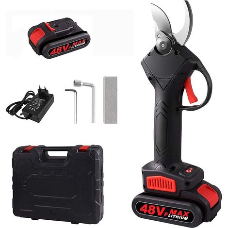 Forbici elettriche da potatura, forbici elettriche da potatura professionali ricaricabili senza fili 48VF, 1 batteria con scatola di immagazzinaggio, spina UE (1/5)