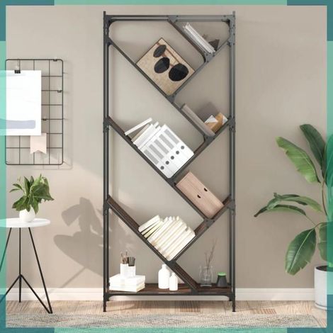 845435 Bibliothèque chêne marron 79x30x180 cm bois ingénierie et métal (1/5)