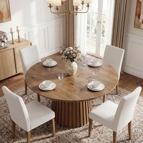 Tribesigns Solid Wood Dining Table for 4-6 People, 47.3'' Round Kitchen ...