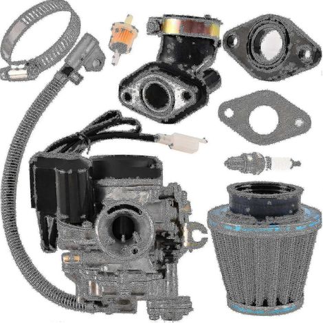 Carburateur 2024 Gy6 50cc 49cc compatible avec moteur 4 temps 139qmb pour scooter, quad, cyclomoteur, kart Taotao. Comprend un carburateur de 18 mm, un collecteur d'admission, un filtre à air et un in (1/4)