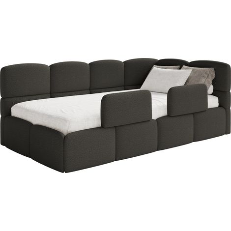 Selsey Cloudy – Kinderbett 120x200, Kopfteil rechts, Matratze & Bettkasten, Bouclé Braun
