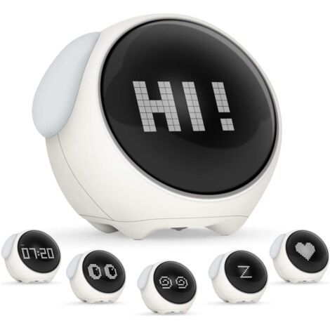 Kids Alarm Clock, Rechargeable Digital Alarm Clock, Cute Emoji Kids Alarm Clock, Children's Clock with Voice Control Night Light, Bring 2 Alarm Clocks, 5 Voices, Snooze Function, Date, Temperature (1/5)