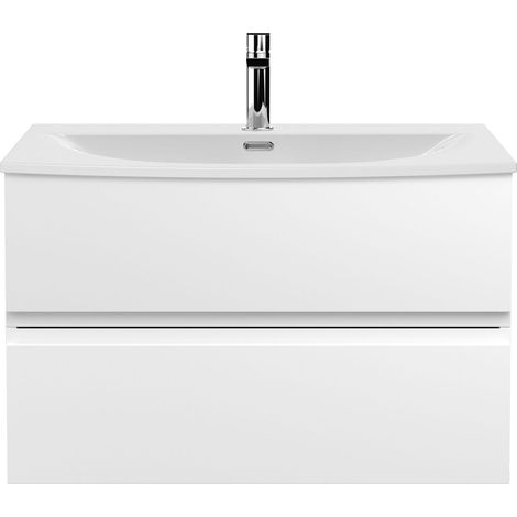 Mavesyn Contemporary 2 Drawer Wall Hung Vanity Unit with Curved Basin, Satin White, 800mm