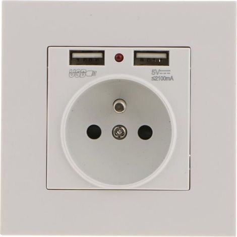 Prise murale encastrable avec double USB 5V 2,1A – Charge rapide pour appareils numériques – Installation facile dans espaces confinés - 2100mA (1/5)