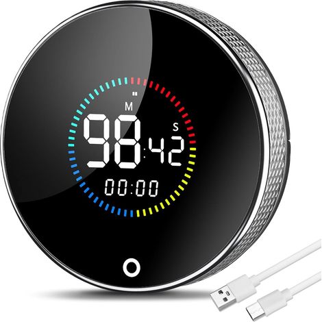 Minuteur de Cuisine, Minuteur de Cuisine numérique magnétique, Minuteur de Cuisine aimanté LED Rechargeabilité avec Chronomètre pour la Cuisine en Classe Fitness Cuisson Étudier (1/5)