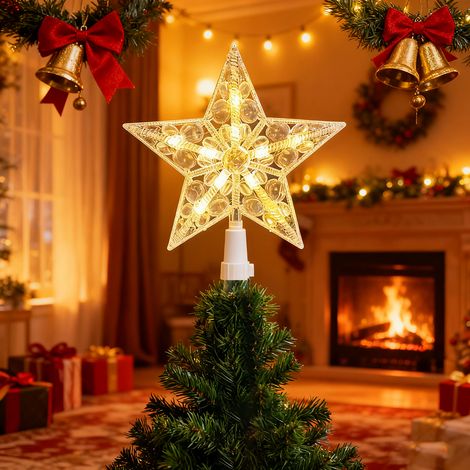 Décoration de sapin de Noël avec LED, Étoile décorative pour sapin de Noël, Décoration de Noël à piles, Lumière LED pour sapin de Noël, 20 cm (1/5)