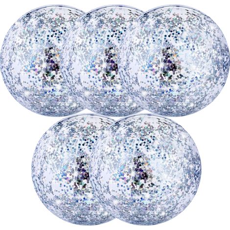 Ballon Plage Gonflable - Transparent PVC - Avec Paillettes Mobiles - Pour Piscine Plage Extérieur - Lot de 5