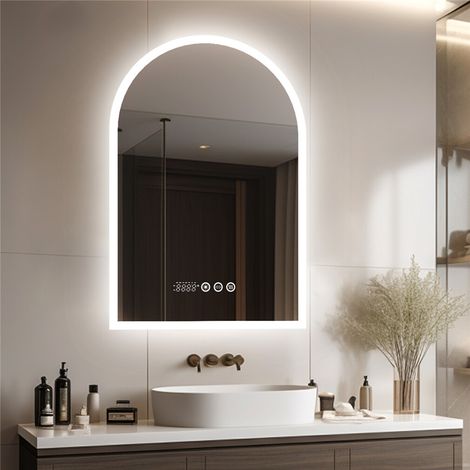 Luvodi – Miroir mural salle de bain LED 90x60cm – Éclairage intégré, anti-buée, fonction mémoire, 3 températures de couleur – IP65