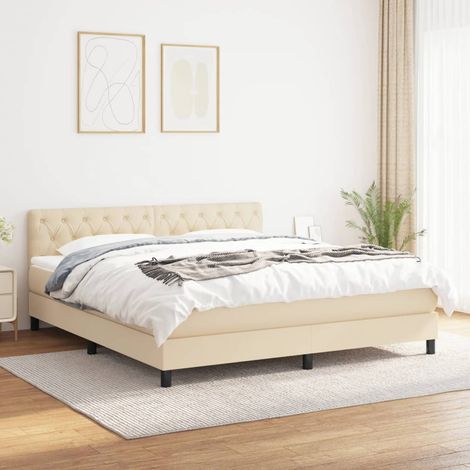 Lit adulte Contemporain  Lit à sommier tapissier avec matelas Crème 160x200 cm Tissu 53514 (1/5)