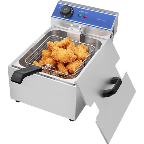 Friteuse électrique Inox réservoir 6L Huile, 3000W, 1 Paniers à Friture avec Poignée en Caoutchouc (1/5)