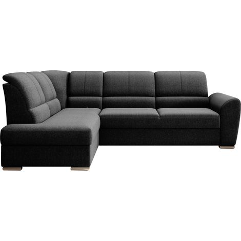 Canapé angle gauche convertible tissu noir et pieds acier chromé Zabor 270cm (1/5)