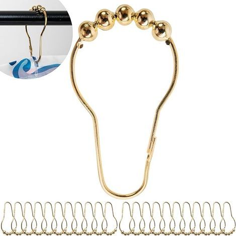 Anneaux pour Rideaux de che, 24 pièces, en Couleur Or, Taille 74 x 36 mm, Crochets de banne pour Tiges de courtine de che, Attache de Bain en Métal Robuste, Boucle de Rideau de averse Set (1/5)