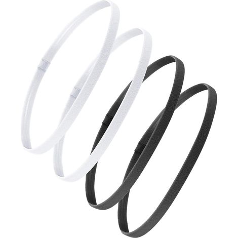 Lot de 4 bandeaux sport élastiques épais, serre-tête antidérapants unisexes pour homme et femme, coloris noir et blanc (1/5)