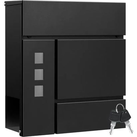 Manuzen - Boîte aux lettres murale verrouillable avec porte-journaux – Noir