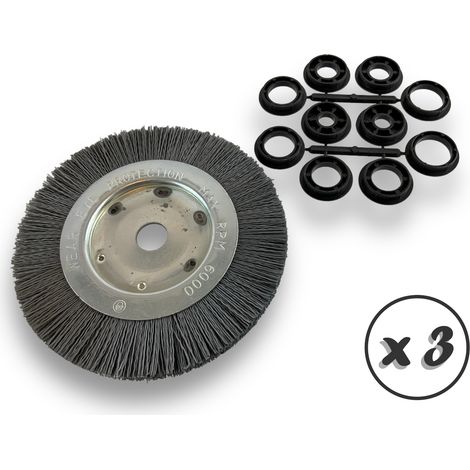 Lot de 3 brosses circulaires NYLON Abrasif Ø 175 mm Epaisseur 1 rang Carbure de silicium Grain 240 Alésage 20 mm + réducteur bague 16/12 mm Touret meuleuse ponceuse Kibros 214176KR240x3 (1/5)