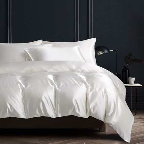 Bettwäsche-Set Satin Weiß 220x240cm mit 2 Kissenbezügen 80x80cm, Glanzsatin, Öko-Tex