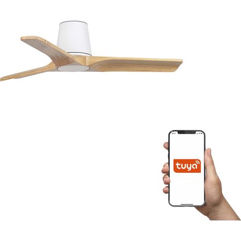 Faro Heywood Tub Petit ventilateur de plafond 3 pales blanc mat, pin, système intelligent Tuya (1/3)