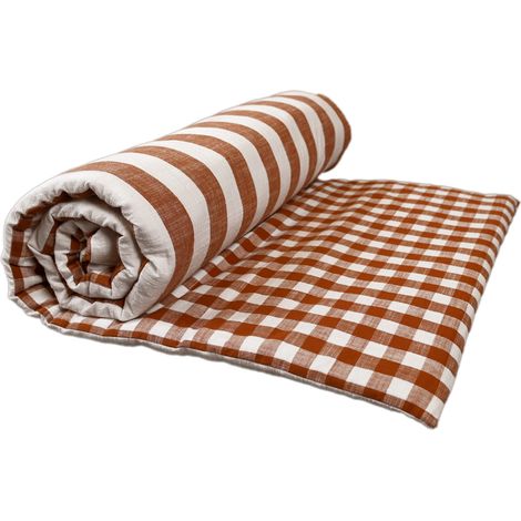 Édredon réversible coton flammé motifs rayures et vichy LOURMARIN Terracotta 70x200 cm (1/5)