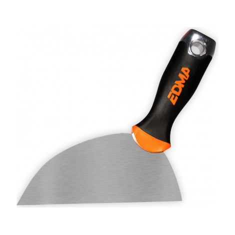 Edma – Couteau demi lune 167955 – Lame inox pour enduire dans les angles – Manche bi-matière avec tête en métal