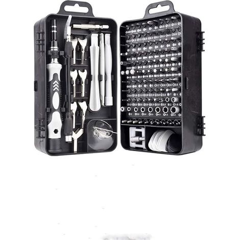 Mini destornillador magnético de precisión 135 en 1 - Kit de herramientas de reparación para iPhone, portátil y reloj con organizador de almacenamiento, color negro. (1/5)