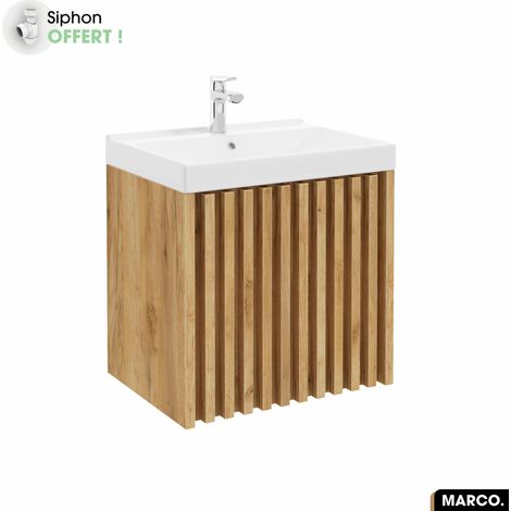 Ensemble meuble sous vasque avec vasque à encastrer - Siphon OFFERT MARCO Oak 60 x 56 x 45 cm (1/5)