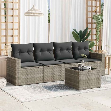 vidaXL Salon de jardin 5 pcs avec coussins gris clair résine tressée (1/3)