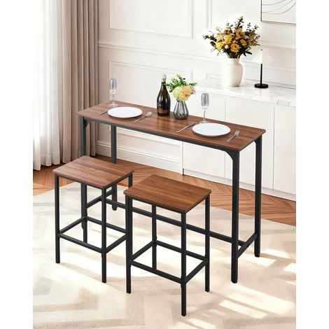 Table de Bar Haute et Tabourets, 3 PCS, Ensemble Mange Debout avec 2 Chaises, Surface Rectangulaire Design à Arêtes Arrondies, pour… (1/5)