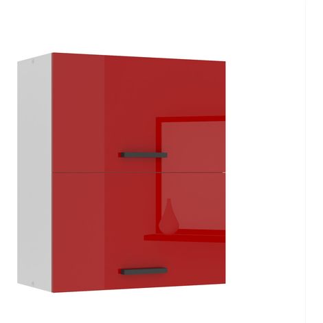 BELINI Meuble Haut Cuisine SGP2-60 I Meubles de Cuisine - Mural, Rangements, 2 Portes I Taille: 29,6 x 60 x 72 cm I Armoire Murale avec Poignée en Métal I Couleur: rouge très brillant (1/5)