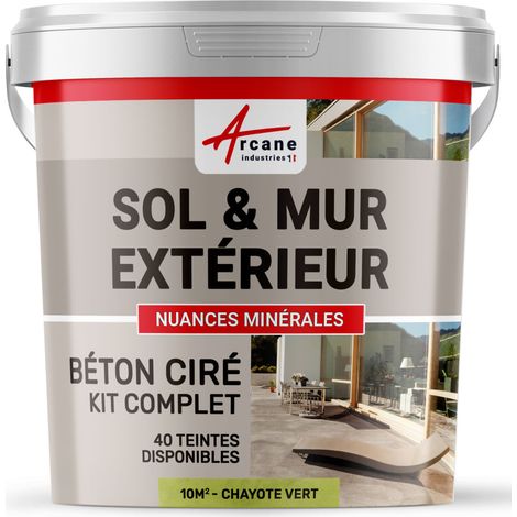 béton ciré, extérieur, pour sol, mur, terrasse, escalier, enduit, décoratif, minéral, en kit - 10 m² (en 2 couches) Chayote Vert - ARCANE INDUSTRIES